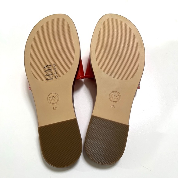 NWOB MICHAEL KORS Quilted Slide Sandal Signature Logo Orange Red PU - Picture 6 of 11